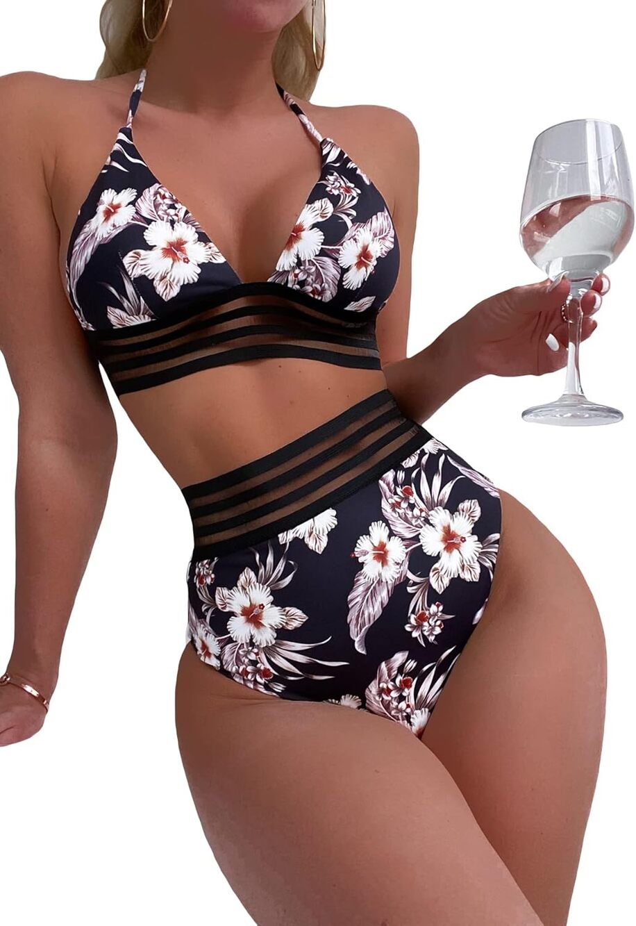 Shein 2 Piece High Waisted Bikini Set / Bathing Suit NWOT Size XL Floral